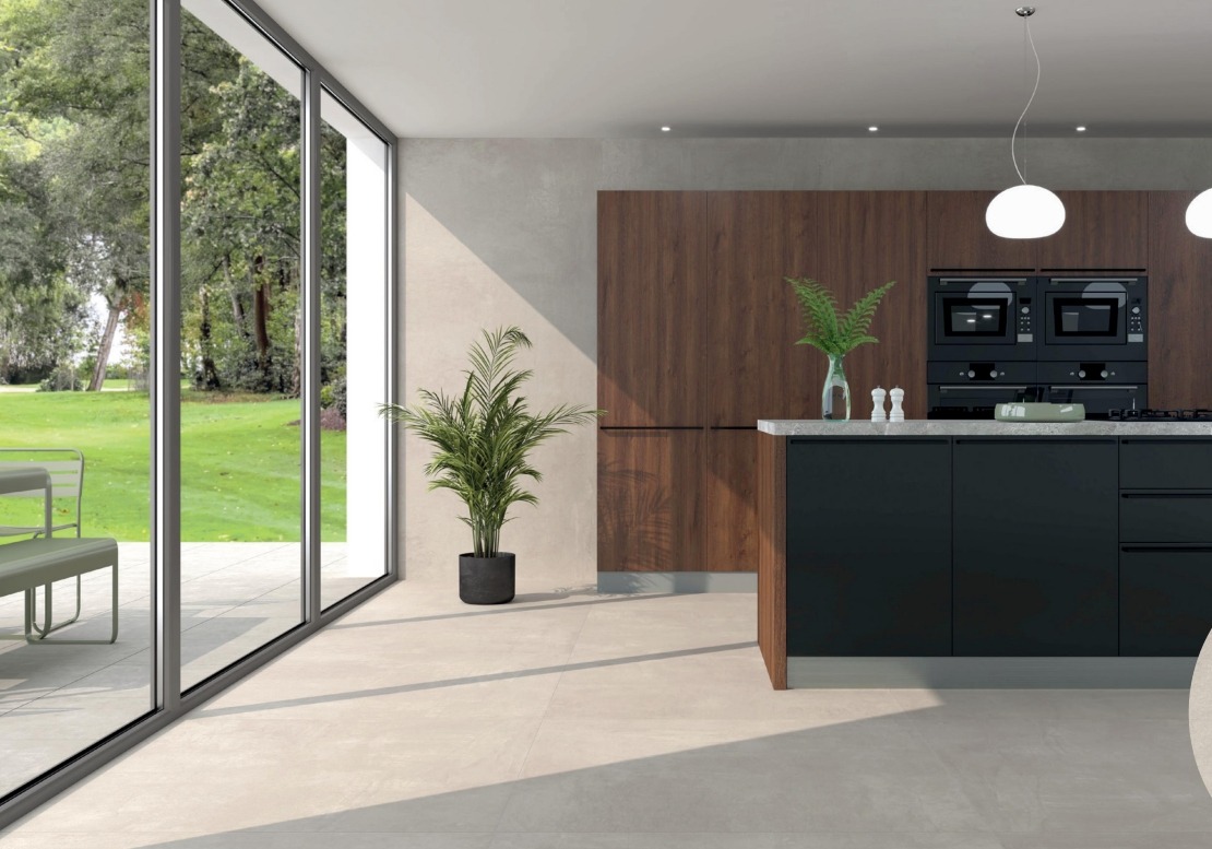Küche mit beige Fliese in Betonoptik Interbau Empire