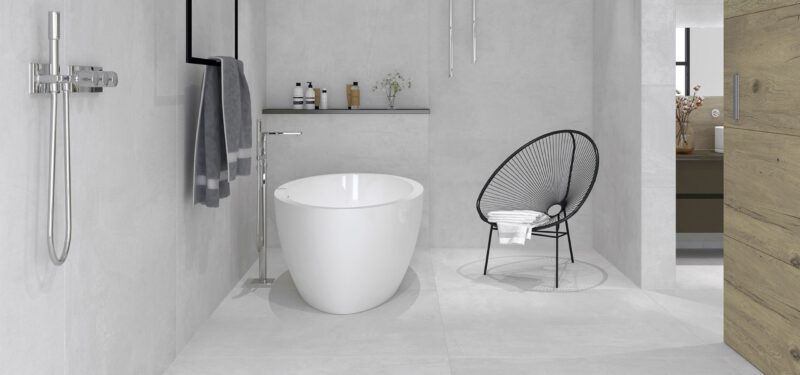 Badezimmer mit grauer Fliese in Betonoptik Interbau Empire