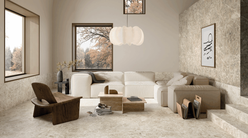 Großformatige Estro-Fliesen im Wohnbereich – ruhiges, harmonisches Raumdesign in natürlicher Steinoptik.